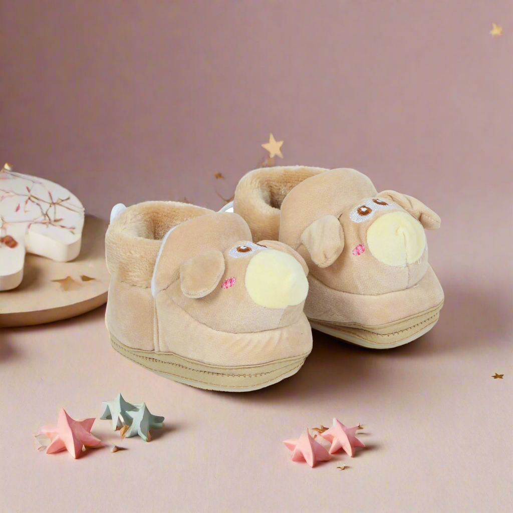 Brown Booties Cum Socks For Unisex Babies