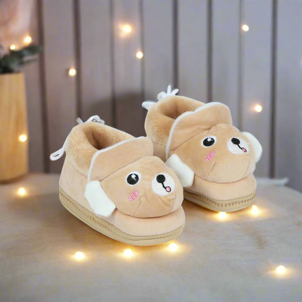 Light Brown Booties Cum Socks For Unisex Babies