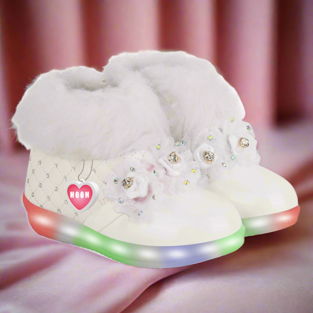 Girls' LED Light Boots – Fluffy, Jeweled Princess Boots