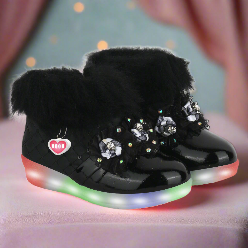 Girls' LED Light Boots – Fluffy, Jeweled Princess Boots