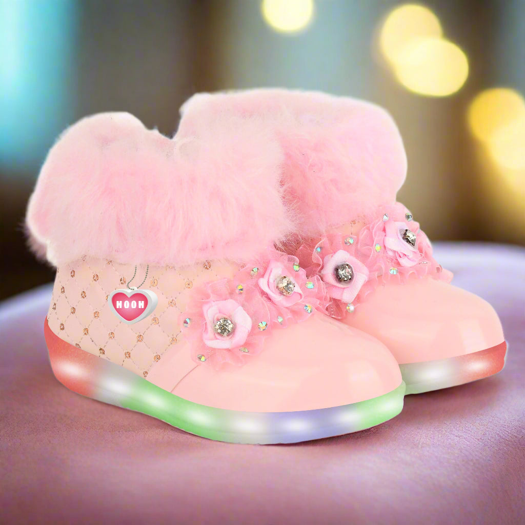 Girls' LED Light Boots – Fluffy, Jeweled Princess Boots