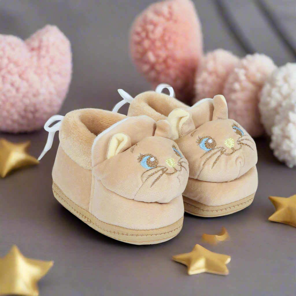 Brown Cat Booties Cum Socks For Unisex Babies